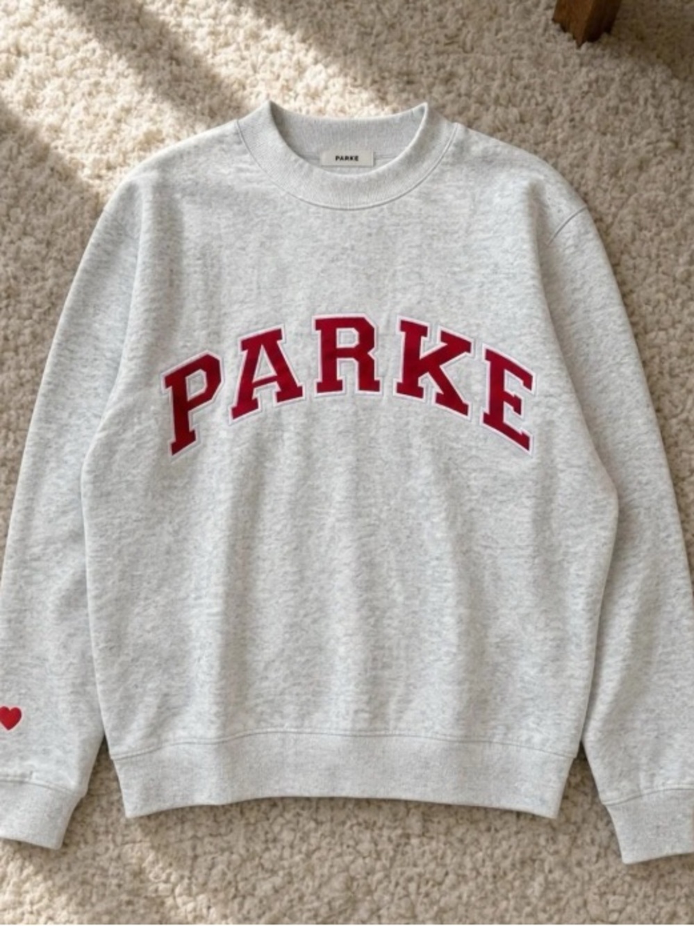 Parker Light Gray Mock Neck Sweatshirt with Red Lettering
